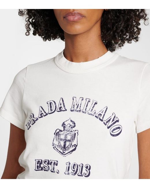T-Shirt Blanc À Imprimé Logo Prada en coloris White