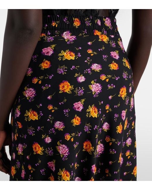 Dolce & Gabbana Black Floral Silk-Blend Charmeuse Maxi Skirt