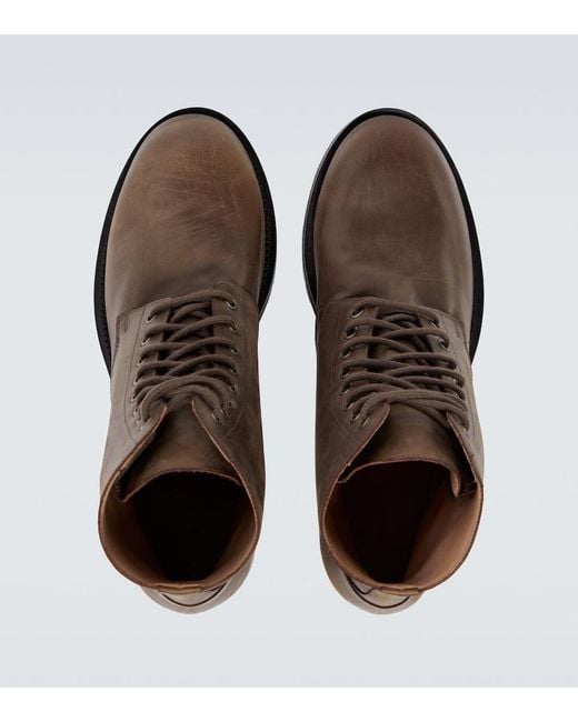 The Row Brown Distressed Leather Combat Boots for men