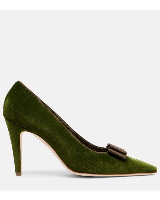 Manolo Blahnik Green Readorhi Bow-Detail Velvet Pumps