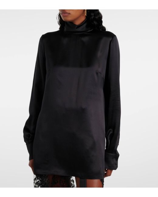Dolce Gabbana Silk Satin Turtleneck Blouse in Black Lyst UK