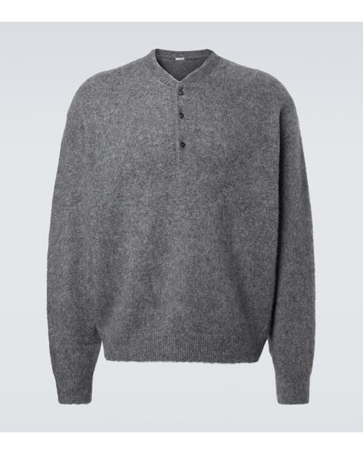 A.PRESSE Gray Cashmere Henley Sweater for men
