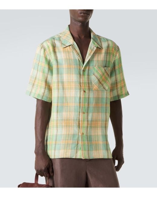 God's True Cashmere Metallic Plaid Linen Shirt With Carnelian for men