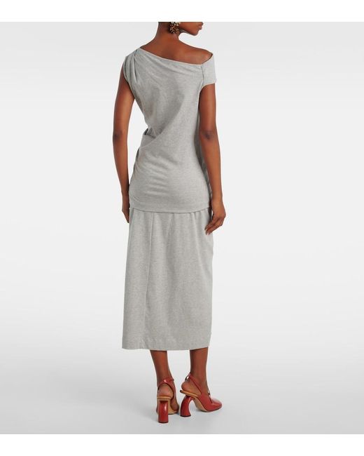 Dries Van Noten Gray Draped Cotton Jersey Top