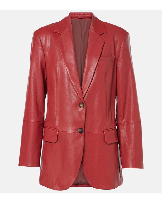 Brunello Cucinelli Red Leather Blazer