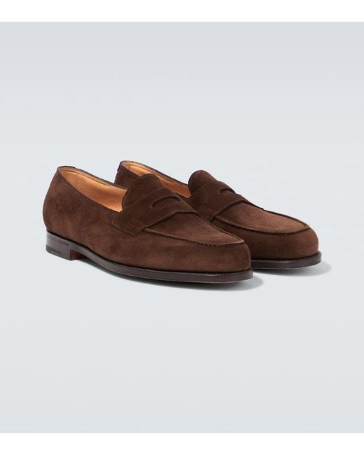 John Lobb Brown Lopez Suede Penny Loafers for men