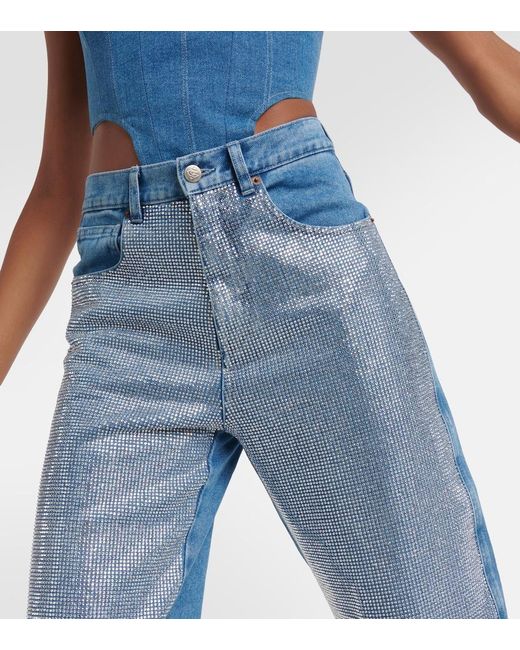 GIUSEPPE DI MORABITO Blue Embellished High-Rise Wide-Leg Jeans