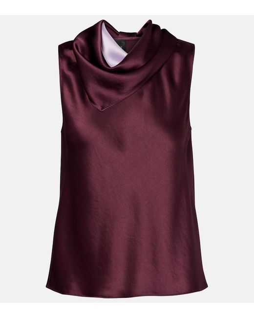 Leset Purple Barb Draped Satin Top