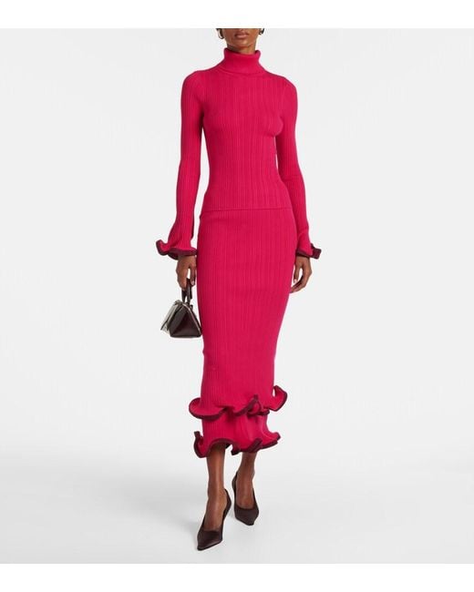 Jonathan Simkhai Red Millie Ruffled Midi Skirt