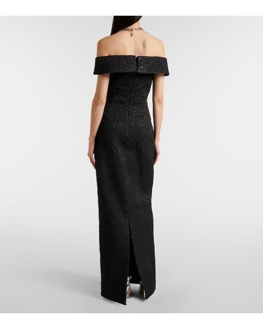 Emilia Wickstead Black Off-Shoulder-Robe Sima Aus Cloque