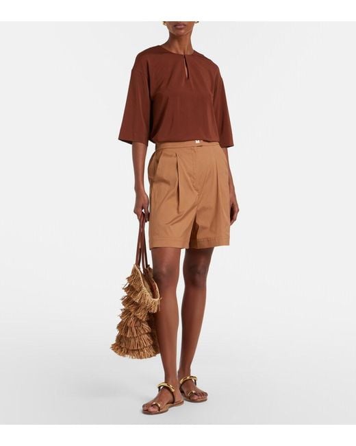 Max Mara Brown Medeola Pleated Cotton-Blend Bermuda Shorts