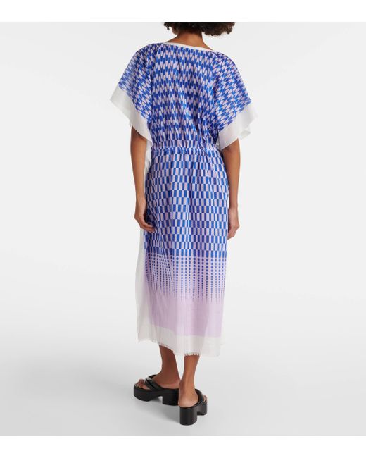 Dries Van Noten Blue Printed Cotton And Silk Midi Dress