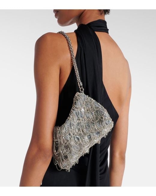 Jimmy Choo White Clutch Callie Mini Aus Satin Mit Pailletten