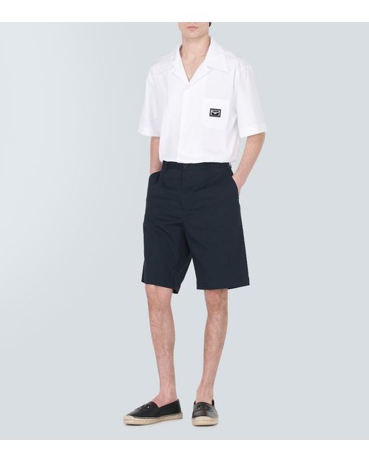 Dolce & Gabbana White Logo-Plaque Linen Shirt for men