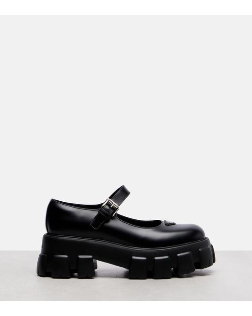 Prada Black Mary-Jane-Ballerinas Monolith Aus Leder