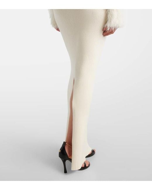 Jean Paul Gaultier White Ribbed-Knit Faux Fur-Trimmed Maxi Dress