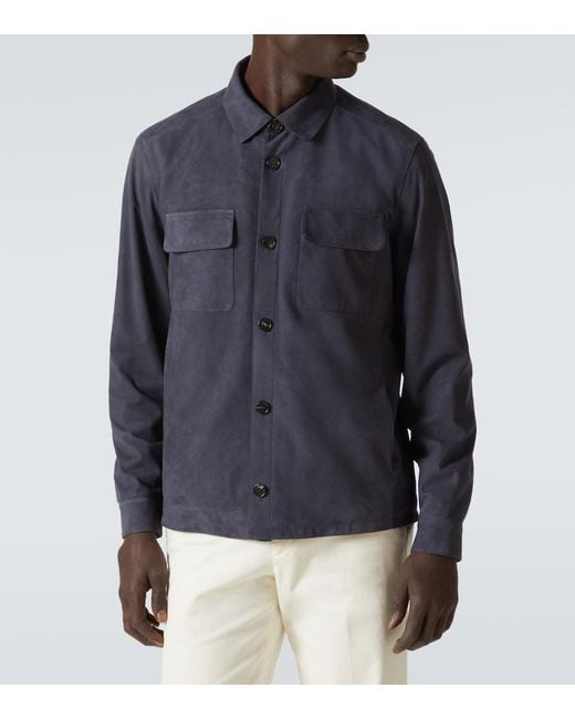 Loro Piana Blue Lowe Suede Overshirt for men