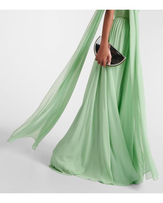 Elie Saab Green Scarf-detail Pleated Silk Gown