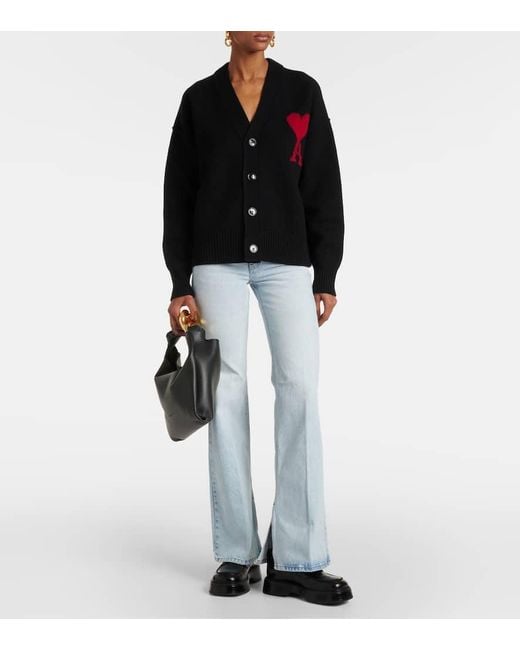 AMI Blue Split-Hem Flared Jeans