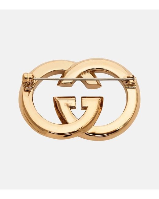 Gucci Metallic Brosche Interlocking G Mit Kristallen