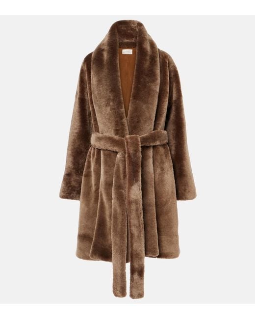 The Row Brown Lucja Shearling Wrap Coat
