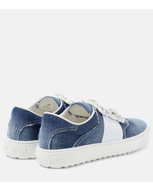 Roger Vivier Blue Very Vivier Fringed Denim Sneakers