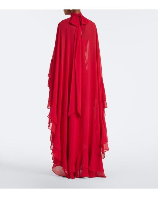 De La Vali Red Socorro Chiffon Maxi Dress