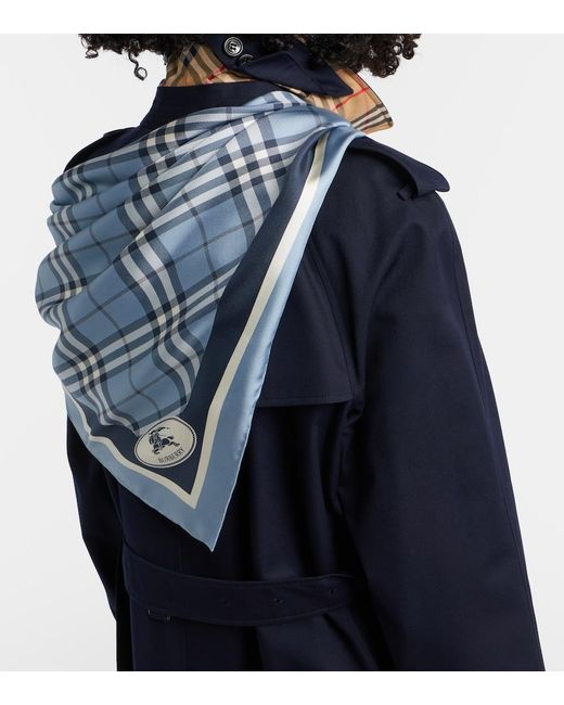 Burberry Blue Check Silk Twill Scarf