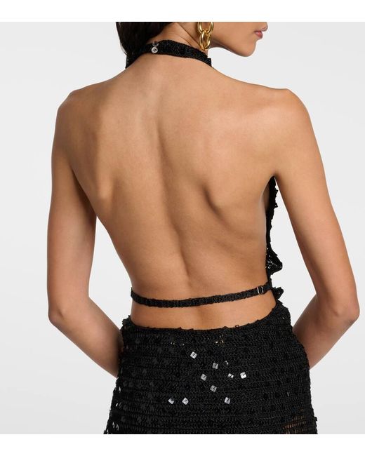 AYA MUSE Black Sequined Halterneck Minidress