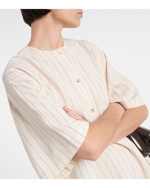 Totême  White Pinstriped Midi Shirt Dress