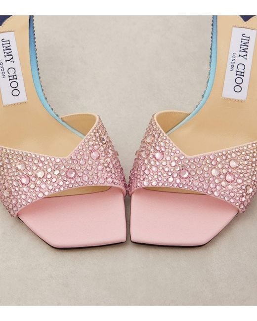 Jimmy Choo Pink Skye 70 Embellished Satin Mules