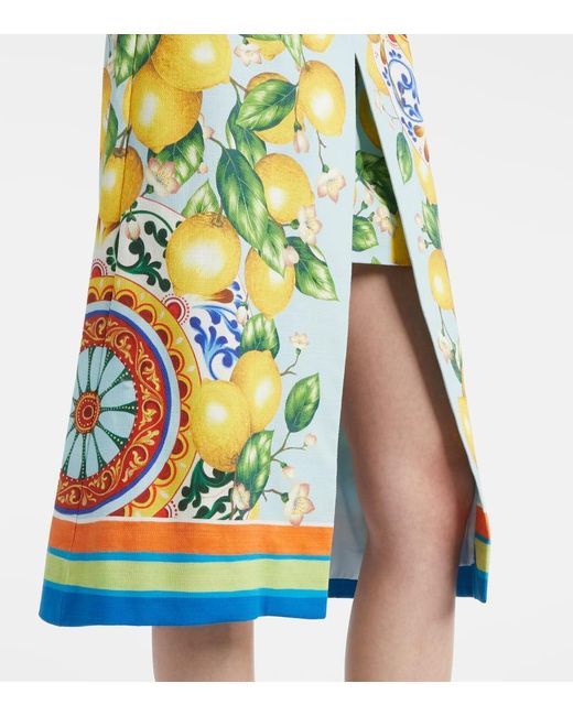 Dolce & Gabbana Green Layered Printed Cotton-Blend Midi Skirt