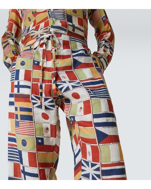 Bode Blue International Printed Linen Straight Pants for men