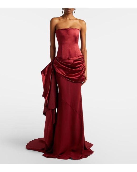Alex Perry Red Draped Silk Corset Gown