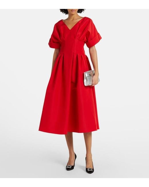 Carolina Herrera Gathered Silk Midi Dress