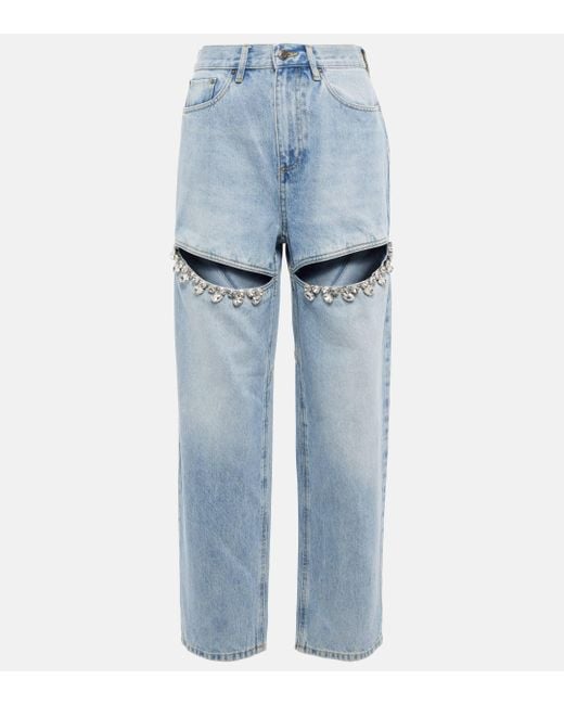 Area Blue Embellished Cut-out Denim Jeans