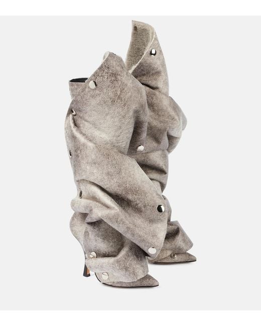 Y. Project Gray Snap Faux Leather Knee-High Boots