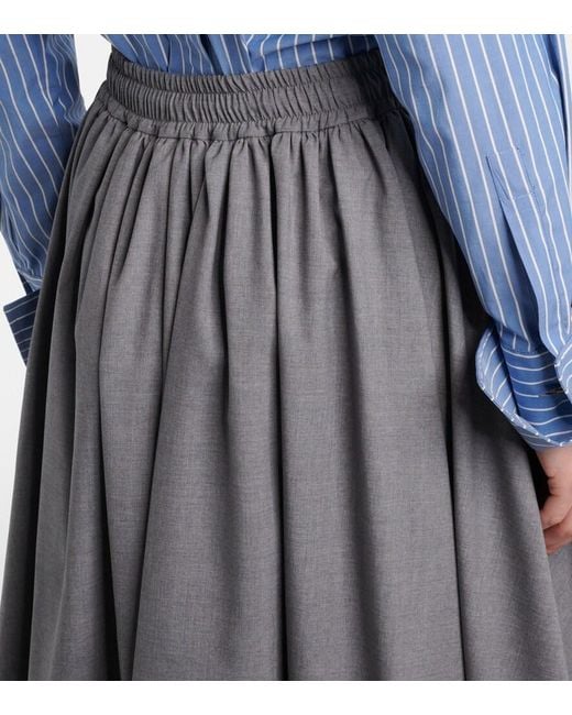 Max Mara Gray Livrea Virgin Wool Midi Skirt