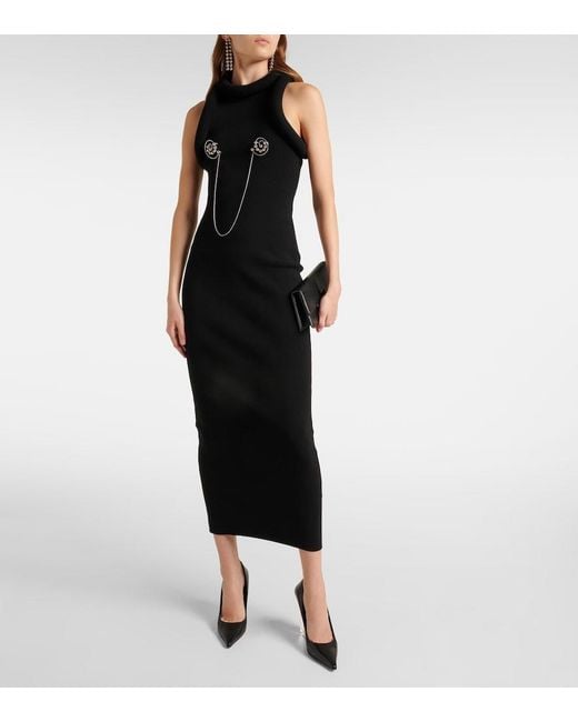 Jean Paul Gaultier Black Elegant Long Dress With 3D Chest Detail And Structured Horizontal Wiring