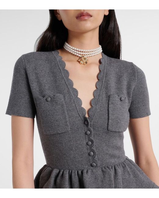 Self-Portrait Gray Scalloped Peplum Midi Dress