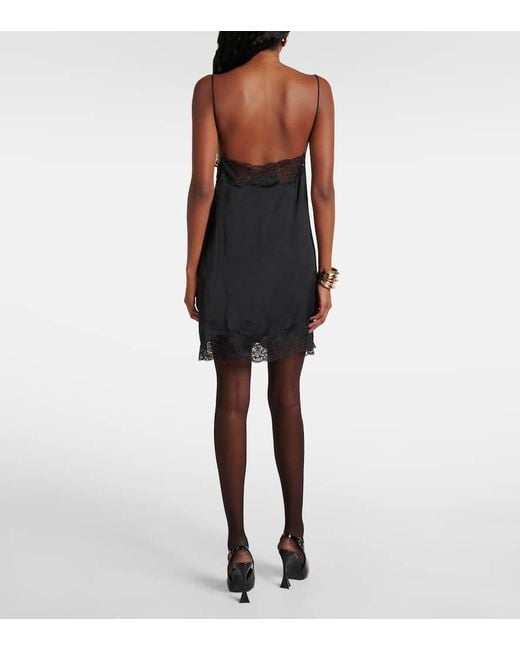 Saint Laurent Black Slipdress Aus Satin Mit Spitze