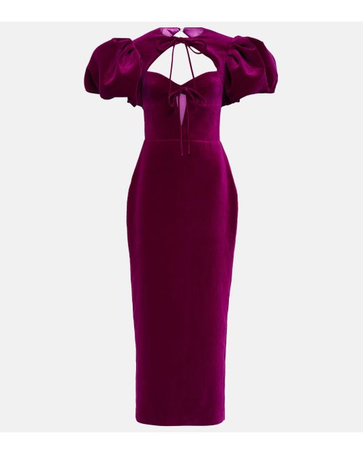 Rasario Purple Cutout Velvet Midi Dress