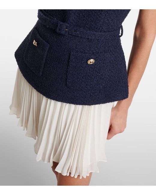 Self-Portrait Blue Minikleid Aus Boucle Und Chiffon