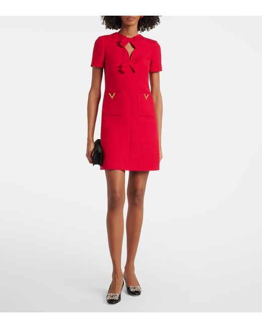 Valentino Red Crepe Couture Bow-Detail Minidress