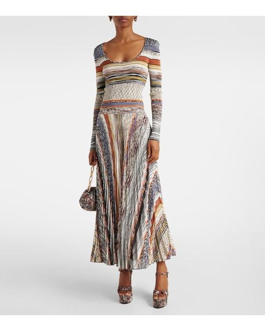 Missoni Multicolor Knitted Pleated Striped Maxi Dress