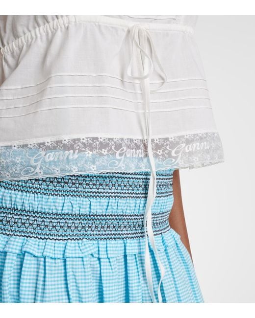 Ganni White Lace-Trimmed Ruffled Cotton Crop Top
