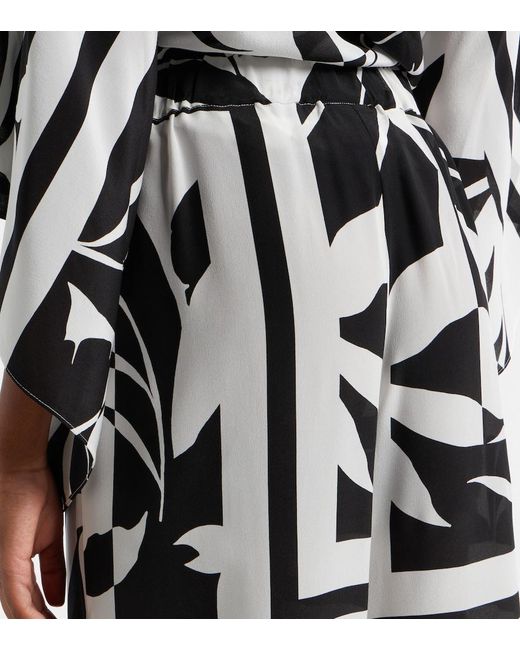 Max Mara White Voto Printed Silk Palazzo Pants