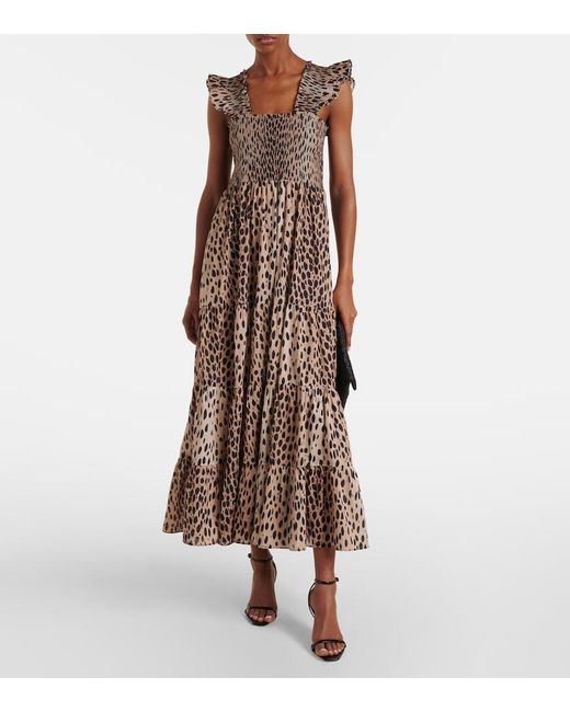 Rixo Brown Tiered Leopard-Print Cotton Maxi Dress