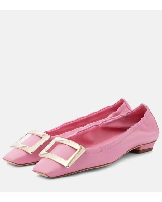 Roger Vivier Pink Belle Vivier Leather Ballet Flats