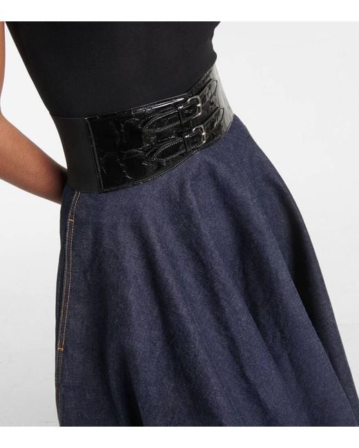Alaïa Blue High-Rise-Midirock Aus Denim